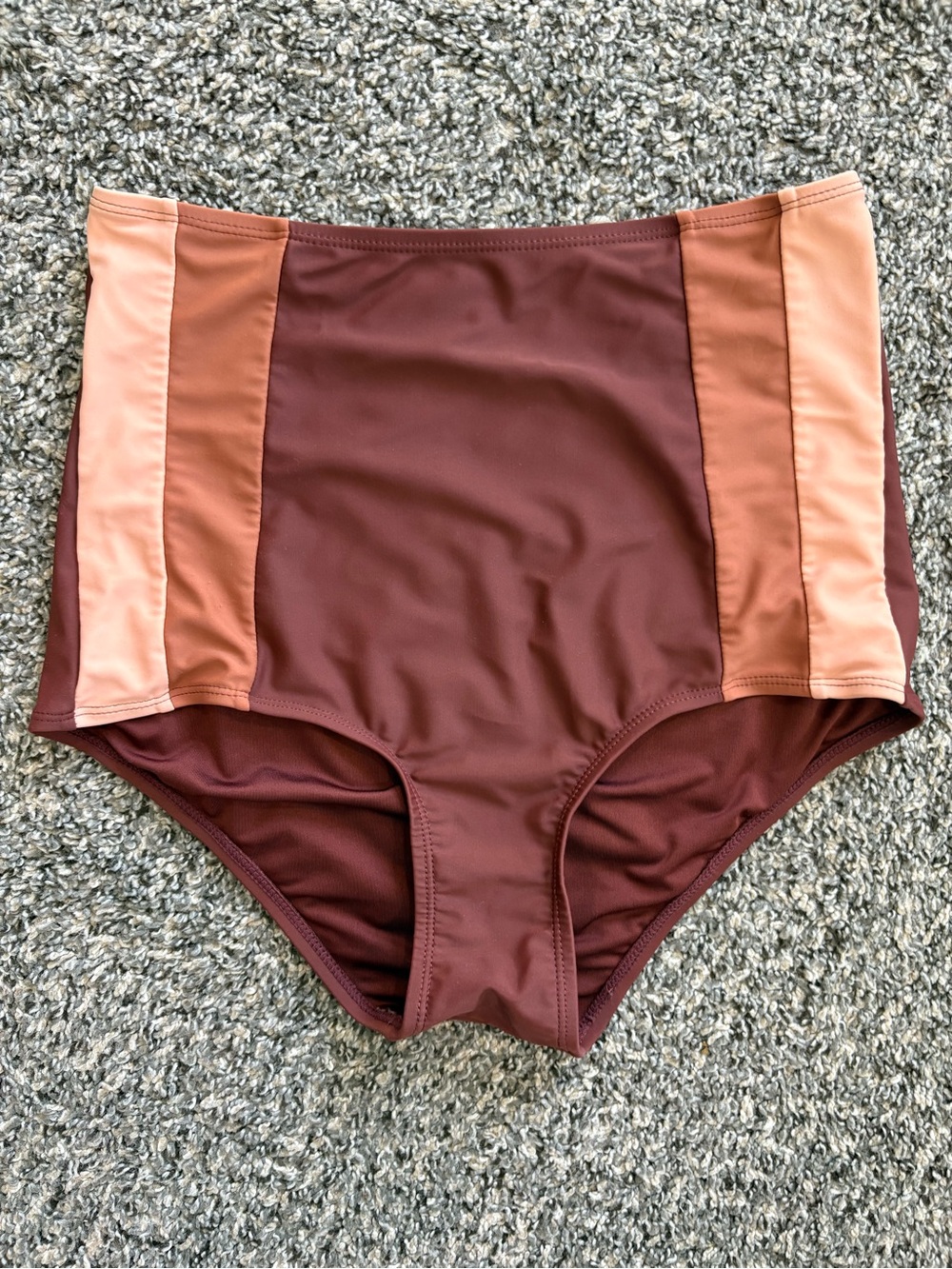 DownEast High-Waist Bikini Bottoms in Chocolate Brown and Blush